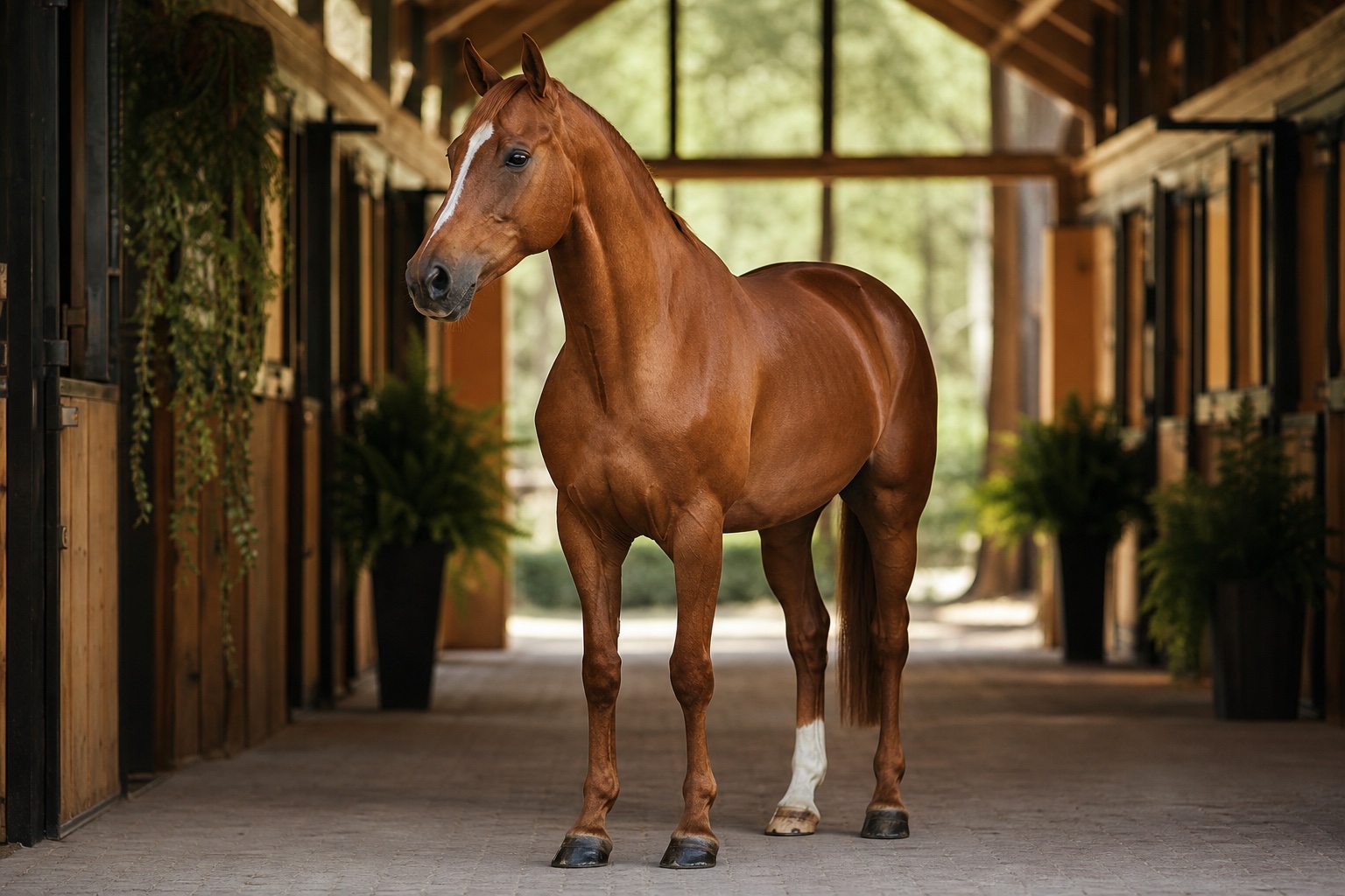 Sport horse presented at a professional stable